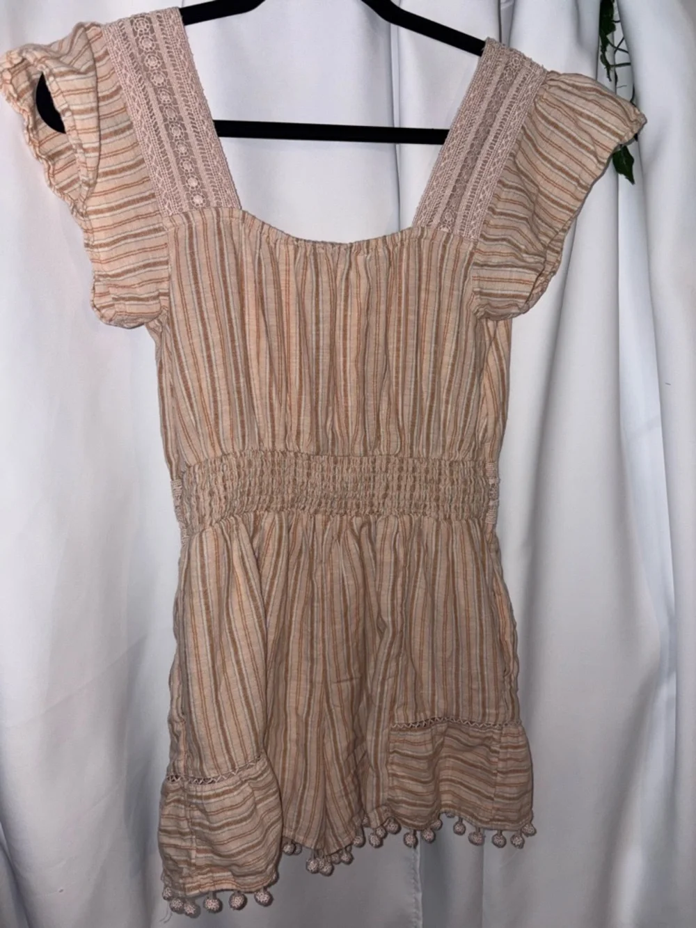 Small Striped Boho Tassel Romper in Blush Beige - Picture 3 of 3